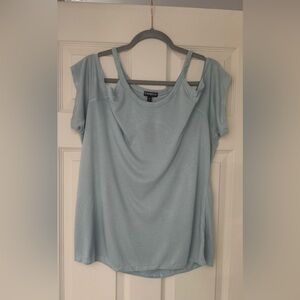 Express Blueish/Green Cold-Shoulder Short Sleeve Top / Size Large NWT
